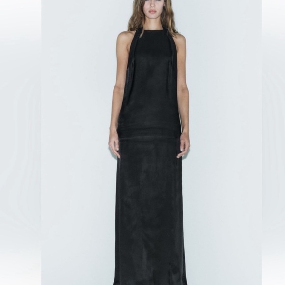 NWT Zara Studio Black Open Back Maxi Formal Dress Size M - Picture 5 of 13